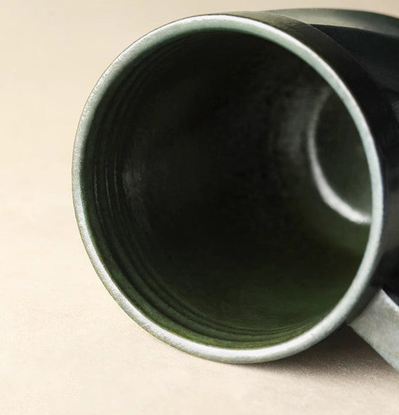 Creative Brown Green Blue Black Ceramic Coffee Mugs, Large Modern Handmade Pottery Coffee Cup, Large Unique Tea Cup, Large Capacity Coffee Mug with Cover-Grace Painting Crafts