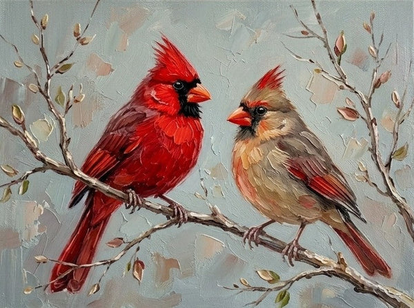 Original Small Paintings, Northern Cardinal Birds Painting, Love Bird Couple Painting, Hand Painted Canvas Art, Small Canvas Paintings, Original Oil Paintings on Canvas-Grace Painting Crafts