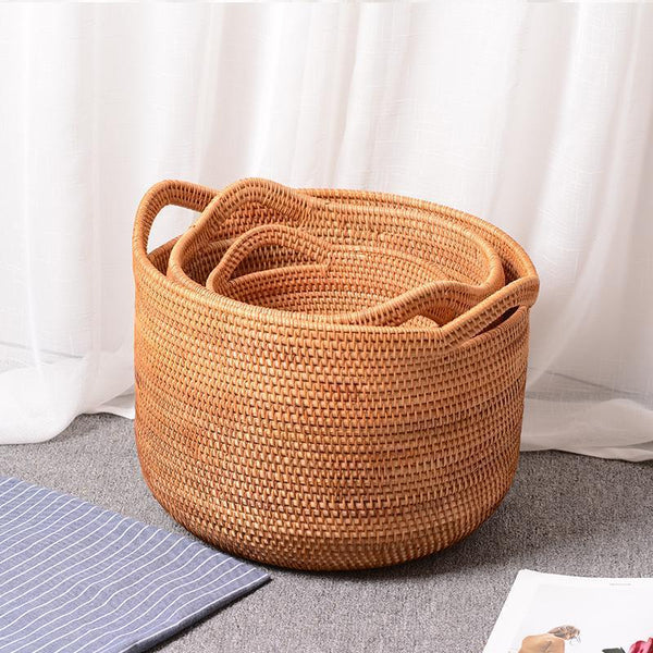 Large Woven Storage Basket with Handle, Large Rattan Basket, Large Round Storage Basket for Bathroom-Grace Painting Crafts