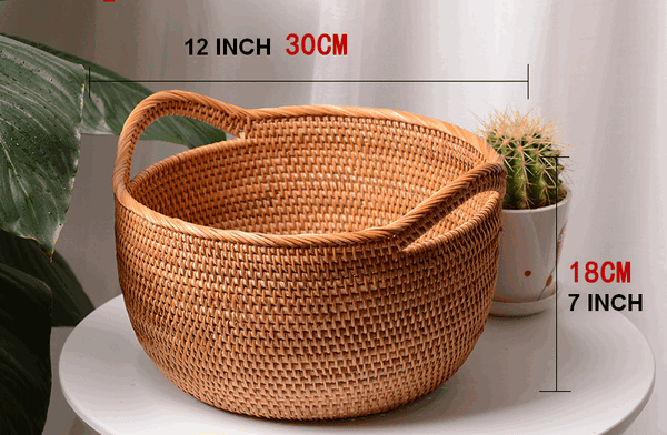 Woven Storage Basket, Kitchen Storage Basket, Large Rattan Basket, Kitchen Storage Ideas, Round Storage Basket-Grace Painting Crafts