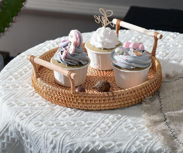 Small Rattan Storage Basket, Fruit Basket, Round Storage Basket with Handle, Kitchen Storage Baskets, Woven Storage Baskets-Grace Painting Crafts