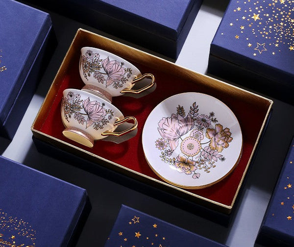 Afternoon British Tea Cups, Unique Iris Flower Tea Cups and Saucers in Gift Box, Elegant Ceramic Coffee Cups, Royal Bone China Porcelain Tea Cup Set-Grace Painting Crafts