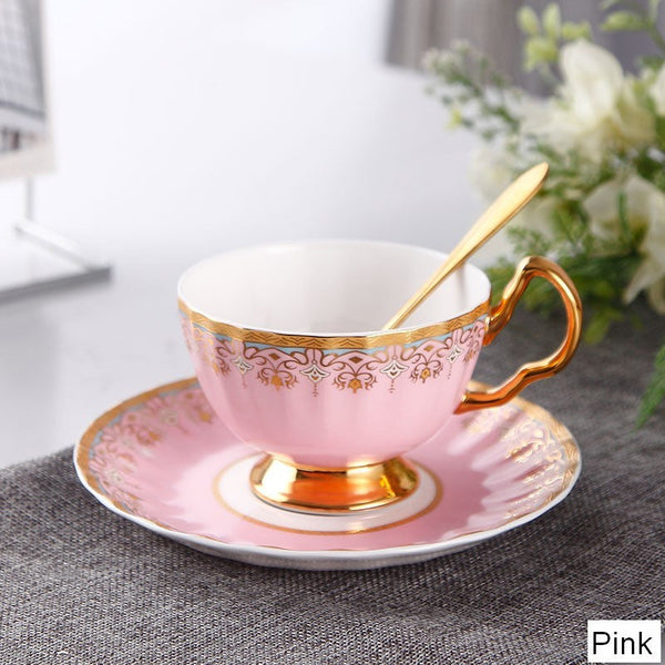 Unique British Tea Cup and Saucer in Gift Box, Pink Blue White Porcelain Tea Cup Saucer Set, Elegant British Ceramic Coffee Cups for Traditional Afternoon Tea-Grace Painting Crafts