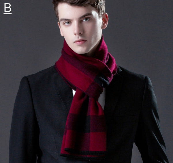 Cashmere Scarf for Gentleman, Long Thick Wool Scarf, Men's Winter Scarf, Red Gray Fashion Scarf, Christmas Gift for Men, Men's Wool Scarf Winter-Grace Painting Crafts