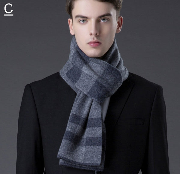 Cashmere Scarf for Gentleman, Long Thick Wool Scarf, Men's Winter Scarf, Red Gray Fashion Scarf, Christmas Gift for Men, Men's Wool Scarf Winter-Grace Painting Crafts