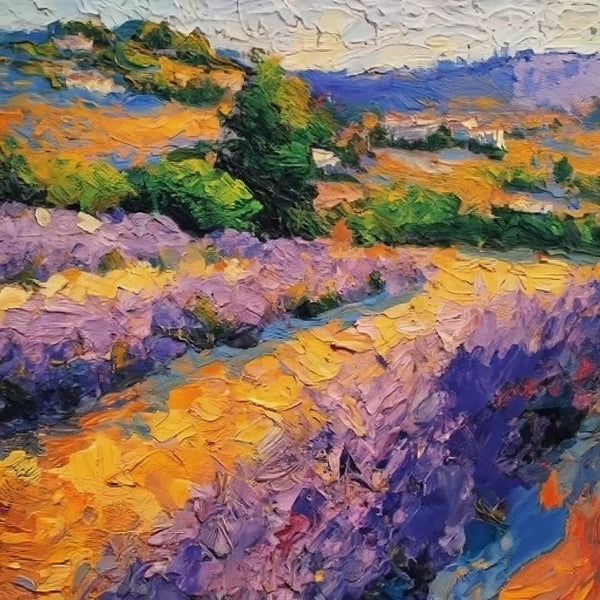 Original Small Landscape Paintings, Heavy Texture Hand Painted Art, Easy Landscape Painting Ideas, Provence Lavender Field Cypress Tree Painting, Simple Small Canvas Paintings-Grace Painting Crafts