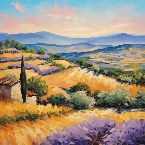 Simple Small Canvas Paintings, Original Small Landscape Paintings, Heavy Texture Acrylic Artwork, Easy Landscape Painting Ideas, Provence Lavender Field Cypress Tree Painting-Grace Painting Crafts