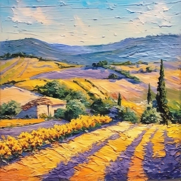 Provence Lavender Field Cypress Tree Painting, Simple Small Canvas Paintings, Original Small Landscape Paintings, Heavy Texture Acrylic Artwork, Easy Landscape Painting Ideas for Home Decor-Grace Painting Crafts