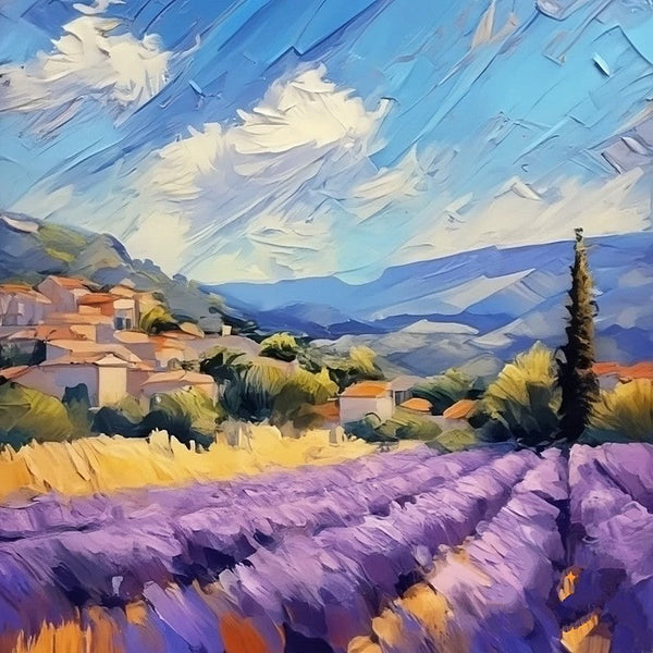 Simple Small Canvas Paintings, Heavy Texture Acrylic Artwork, Easy Landscape Painting Ideas, Original Small Landscape Paintings, Provence Lavender Field Cypress Tree Painting-Grace Painting Crafts