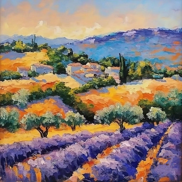 Small Hand Painted Art, Heavy Texture Hand Painted Art, Easy Landscape Painting Ideas, Provence Lavender Field Cypress Tree Painting, Simple Small Canvas Paintings-Grace Painting Crafts