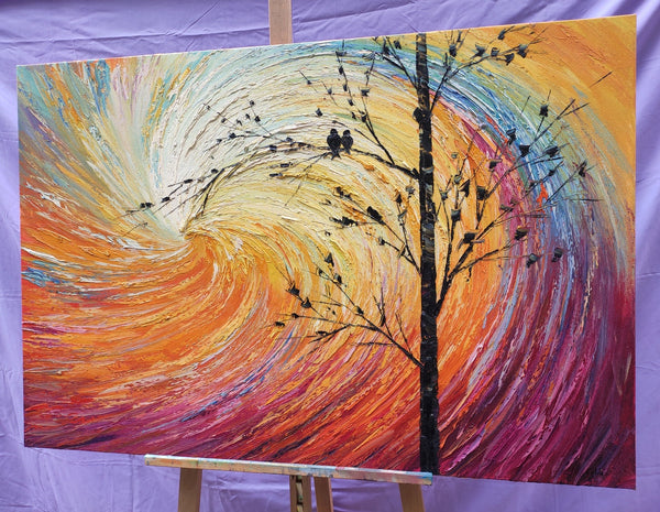 Abstract Art Painting for Living Room, Custom Original Wall Art Paintings, Love Birds Painting, Contemporary Modern Paintings-Grace Painting Crafts