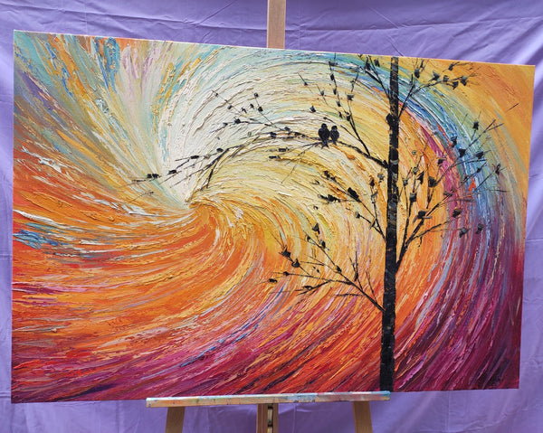 Abstract Art Painting for Living Room, Custom Original Wall Art Paintings, Love Birds Painting, Contemporary Modern Paintings-Grace Painting Crafts