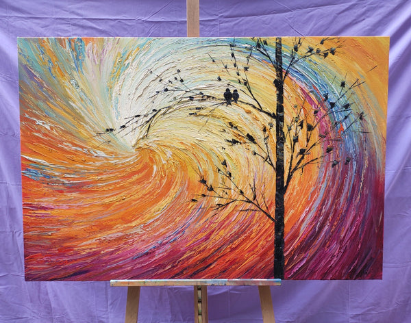 Abstract Art Painting for Living Room, Custom Original Wall Art Paintings, Love Birds Painting, Contemporary Modern Paintings-Grace Painting Crafts
