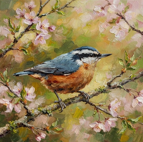 Small Art on Canvas, Red-breasted Nuthatch Bird Painting, Miniature Wall Art, Original Painting on Canvas, Hand Painted Canvas Art-Grace Painting Crafts
