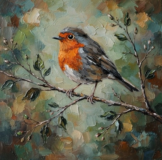 Small Art on Canvas, Hand Painted Canvas Art, Robin Bird Painting, Original Oil Paintings, Heavy Texture Painting, Miniature Wall Art-Grace Painting Crafts