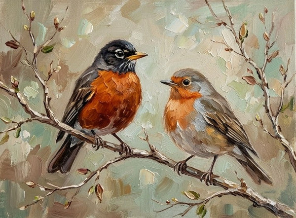 Hand Painted Canvas Art, Robin Birds Painting, Original Oil Paintings, Love Bird Couple Painting, Small Canvas Artwork, Original Oil Paintings-Grace Painting Crafts