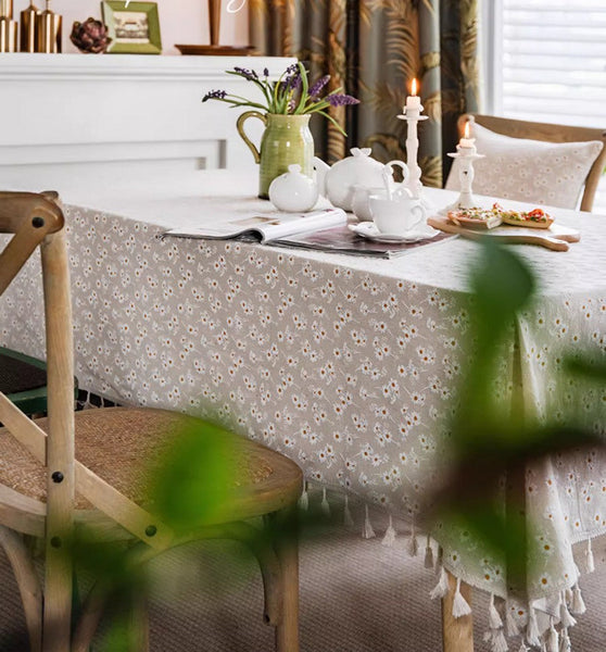 Rustic Flower Pattern Table Covers for Kitchen, Large Rectangle Tablecloth for Dining Room Table, Linen Rectangular Tablecloth for Oval Table, Country Farmhouse Tablecloth-Grace Painting Crafts