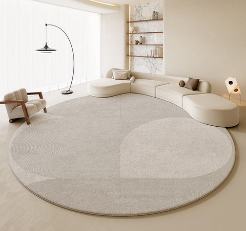 Living Room Modern Grey Rugs, Circular Rugs under Coffee Table, Round Contemporary Modern Rugs in Bedroom, Modern Carpets for Dining Room-Grace Painting Crafts