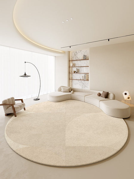 Unique Modern Rugs for Living Room, Geometric Round Rugs for Dining Room, Contemporary Cream Color Rugs for Bedroom, Circular Modern Rugs under Chairs-Grace Painting Crafts