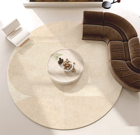 Unique Modern Rugs for Living Room, Geometric Round Rugs for Dining Room, Contemporary Cream Color Rugs for Bedroom, Circular Modern Rugs under Chairs-Grace Painting Crafts
