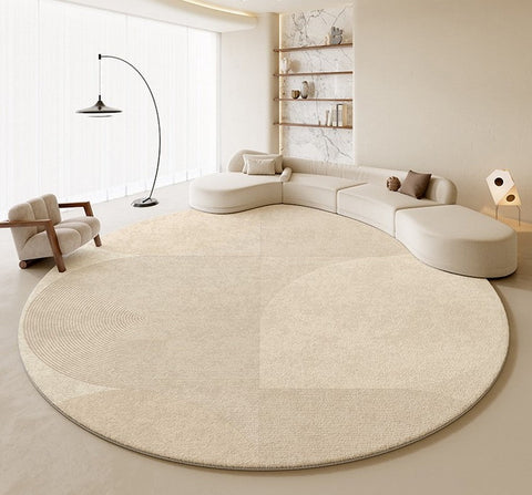 Modern Rugs for Living Room, Contemporary Cream Color Rugs for Bedroom, Circular Modern Rugs under Chairs, Geometric Round Rugs for Dining Room-Grace Painting Crafts