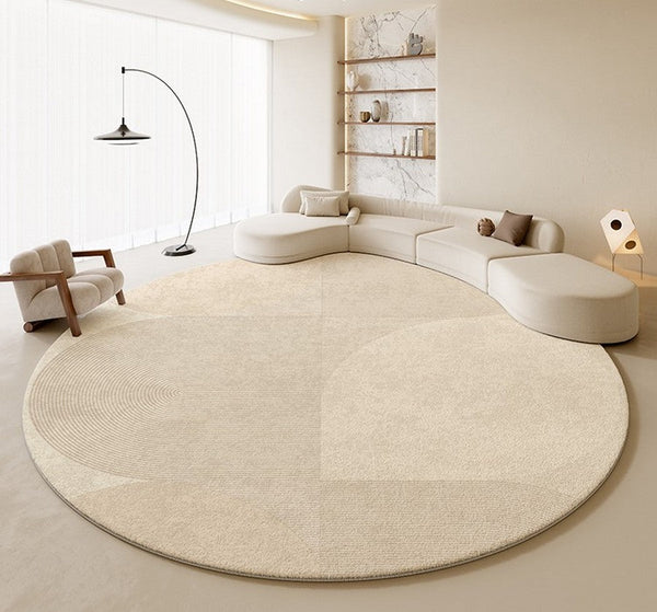Unique Modern Rugs for Living Room, Geometric Round Rugs for Dining Room, Contemporary Cream Color Rugs for Bedroom, Circular Modern Rugs under Chairs-Grace Painting Crafts