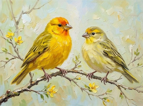 Saffron Finch Birds Painting, Hand Painted Canvas Art, Original Oil Paintings, Love Bird Couple Painting, Small Canvas Artwork, Original Oil Paintings-Grace Painting Crafts
