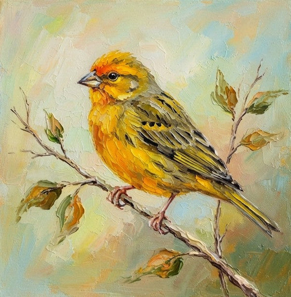 Saffron Finch Bird Painting, Hand Painted Canvas Art, Small Art on Canvas, Original Oil Paintings, Heavy Texture Painting, Miniature Wall Art-Grace Painting Crafts