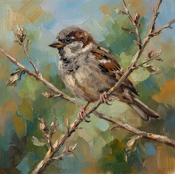 Hand Painted Canvas Art, Sparrow Bird Painting, Heavy Texture Painting, Bird Art on Canvas, Miniature Wall Art, Original Small Paintings-Grace Painting Crafts
