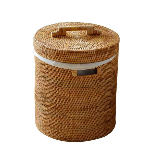 Large Laundry Storage Basket with Lid, Large Rattan Storage Basket for Bathroom, Woven Round Storage Basket for Clothes-Grace Painting Crafts
