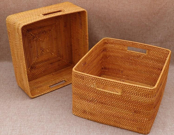 Rectangular Storage Basket for Shelves, Rattan Storage Basket for Kitchen, Storage Baskets for Bathroom, Woven Storage Baskets for Clothes-Grace Painting Crafts