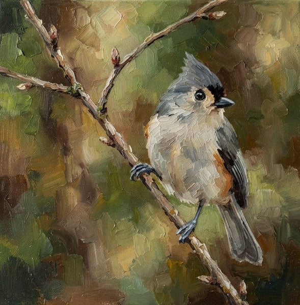 Hand Painted Canvas Art, Tufted Titmouse Bird Painting, Heavy Texture Painting, Small Art on Canvas, Miniature Wall Art, Original Oil Paintings-Grace Painting Crafts