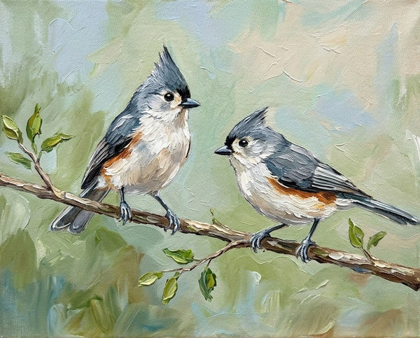 Tufted Titmouse Birds Painting, Love Bird Couple Painting, Hand Painted Canvas Art, Original Oil Paintings, Small Canvas Paintings, Original Oil Paintings on Canvas-Grace Painting Crafts