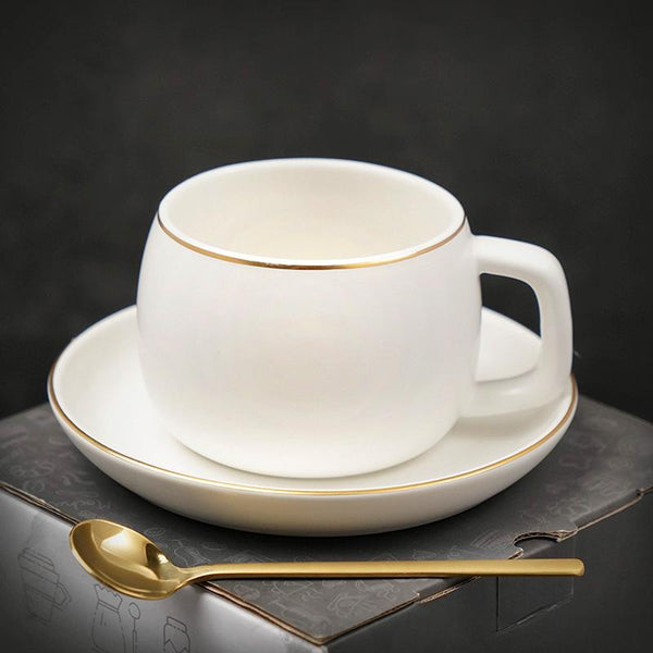 Ceramic Cup and Saucer for Office, Round Coffee Cup and Saucer Set, White Coffee Cup, Green Coffee Mug, Black Coffee Cups, 8 oz Porcelain Coffee Cups-Grace Painting Crafts