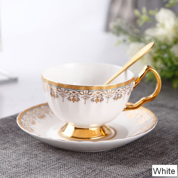 Pink Blue White Bone China Porcelain Tea Cup Set, Unique British Tea Cup and Saucer in Gift Box, Elegant British Ceramic Coffee Cups for Afternoon Tea-Grace Painting Crafts