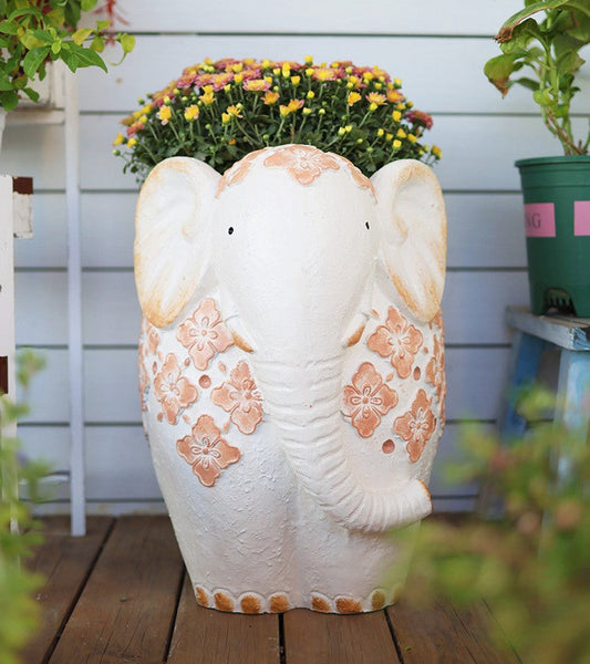 Animal Statue for Garden Ornaments, Oversized Modern Garden Flower Pot, Extra Large Elephant Garden Flowerpots, Resin Statue for Garden, Villa Outdoor Garden Flower Pots-Grace Painting Crafts