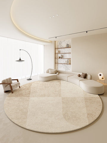 Modern Round Rugs under Coffee Table, Circular Rugs for Dining Table, Abstract Contemporary Rugs for Bedroom, Modern Cream Color Rugs for Living Room-Grace Painting Crafts