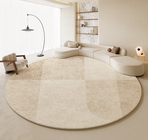 Abstract Contemporary Rugs for Bedroom, Modern Cream Color Rugs for Living Room, Modern Round Rugs under Coffee Table, Circular Rugs for Dining Table-Grace Painting Crafts