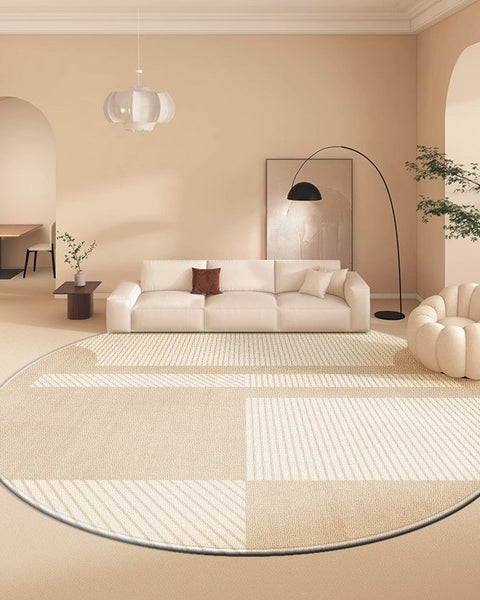 Contemporary Round Rugs, Bedroom Modern Round Rugs, Circular Modern Rugs under Dining Room Table, Geometric Modern Rug Ideas for Living Room-Grace Painting Crafts