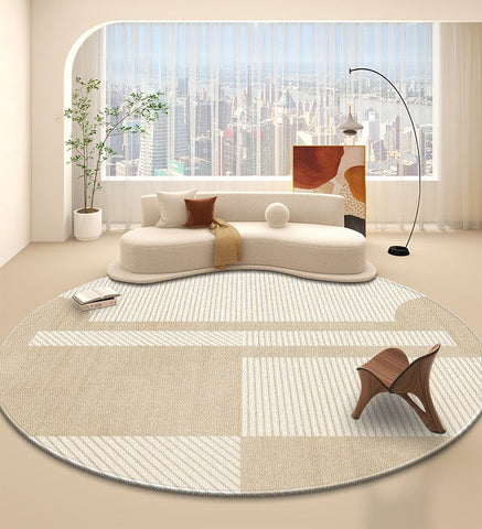 Contemporary Round Rugs, Bedroom Modern Round Rugs, Circular Modern Rugs under Dining Room Table, Geometric Modern Rug Ideas for Living Room-Grace Painting Crafts