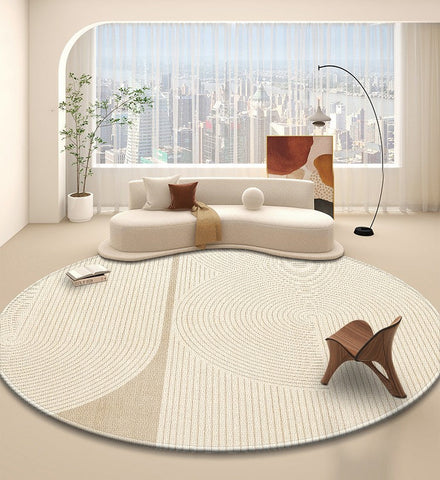 Simple Contemporary Round Rugs, Circular Modern Rugs under Dining Room Table, Bedroom Modern Round Rugs, Geometric Modern Rug Ideas for Living Room-Grace Painting Crafts