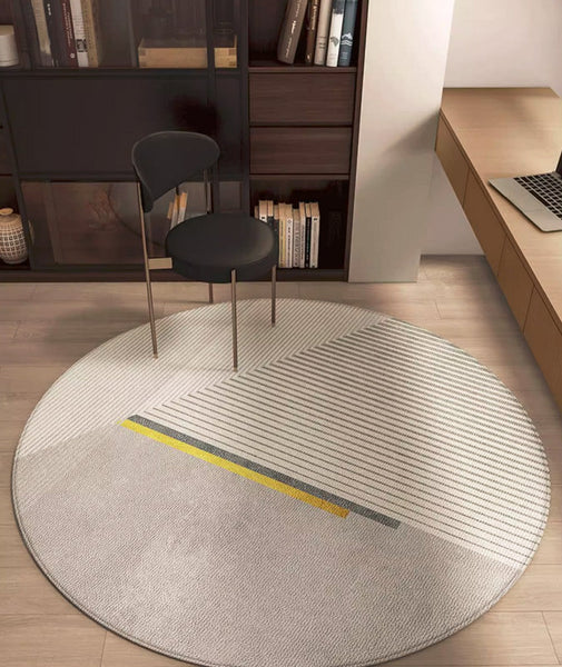 Modern Round Rugs under Coffee Table, Dining Room Modern Rugs, Gray Contemporary Round Rugs under Chairs, Circular Area Rugs for Bedroom-Grace Painting Crafts