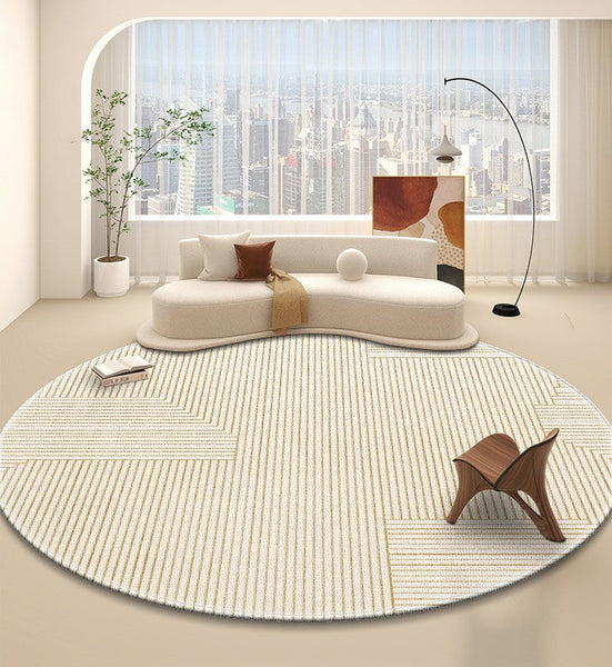 Dining Room Contemporary Round Rugs, Circular Modern Rugs under Chairs, Bedroom Modern Round Rugs, Geometric Modern Rug Ideas for Living Room-Grace Painting Crafts
