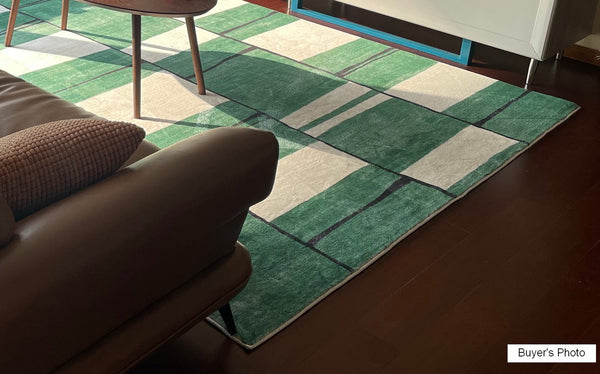 Contemporary Modern Rugs, Green Geometric Carpets, Abstract Modern Rugs for Living Room, Soft Modern Rugs under Dining Room Table-Grace Painting Crafts