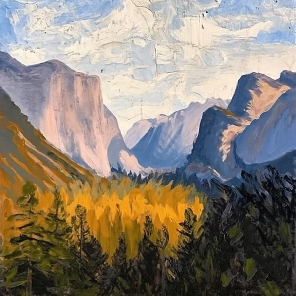 Yosemite National Park Mountain Painting, Original Small Landscape Paintings, Small Hand Painted Canvas Art, Easy Landscape Painting Ideas, Simple Small Canvas Paintings-Grace Painting Crafts