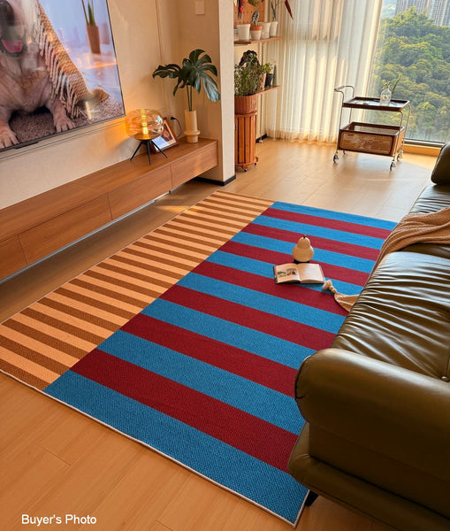 Modern Living Room Rug Ideas, Blue Mid Century Modern Rugs, Colorful Modern Rugs for Dining Room, Geometric Contemporary Area Rugs-Grace Painting Crafts