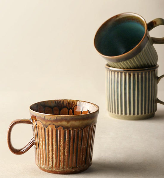 Unique Tea Cup, 10 oz Creative Brown Green Ceramic Coffee Mugs, Large Modern Handmade Pottery Coffee Cup, Large Capacity Coffee Mugs-Grace Painting Crafts