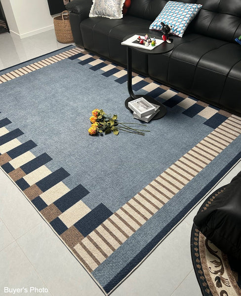 Geometric Modern Area Rugs, Modern Living Room Rug Ideas, Mid Century Contemporary Rugs, Blue Modern Rugs for Dining Room-Grace Painting Crafts