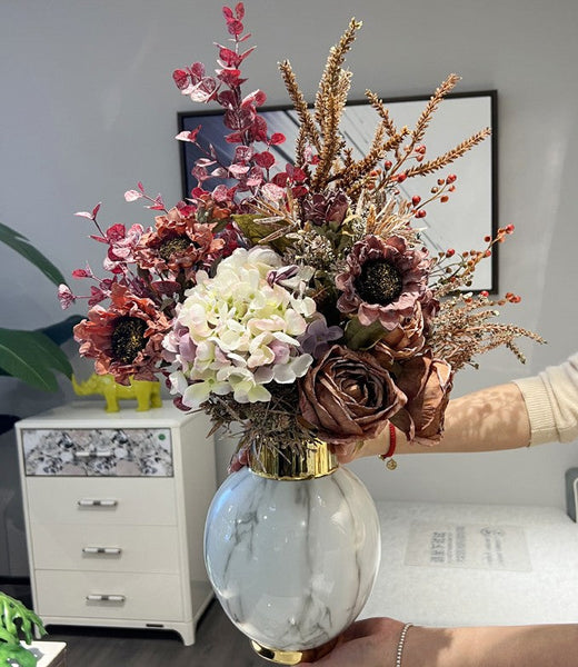 Large Bunch of Flowers Arrangement Interior Design, Creative Modern Artificial Floral Arrangement, Creative Faux Silk Floral Bouquet Table Centerpiece-Grace Painting Crafts
