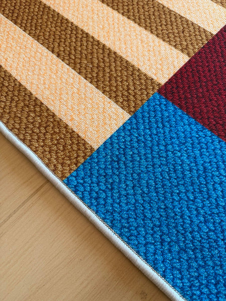 Modern Living Room Rug Ideas, Blue Mid Century Modern Rugs, Colorful Modern Rugs for Dining Room, Geometric Contemporary Area Rugs-Grace Painting Crafts